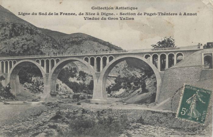 Collection artistique - Ligne du Sud de la France, de Nice à Digne - Section de Puget-Théniers à Annot - Viaduc du Gros Vallon
