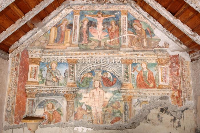 Martyr de saint-Sébastien, 1516. Andréa de  Cella. Chapelle Saint-Sébastien, Entraunes. Cliché : Michel Graniou.