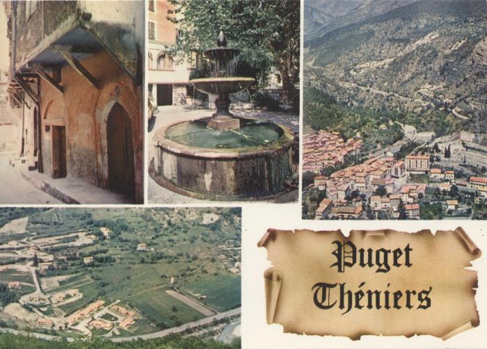 (06.099)Puget-Théniers (Alpes-Mar.) Vieille rue - la fontaine - la Blanquerie - vue générale aérienne