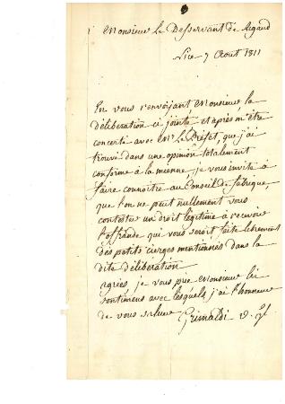 [Lettre au desservant de la fabrique de Rigaud]
